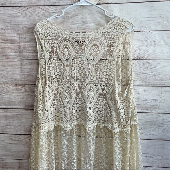 PAISLEY VINE COTTON CROCHET LACE DUSTER IN‎ CREAM - Picture 6 of 7